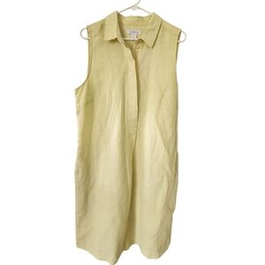 Linen Shift Dress Women’s SZ M Lemon Yellow Pockets Summer Work Coastal Grandma